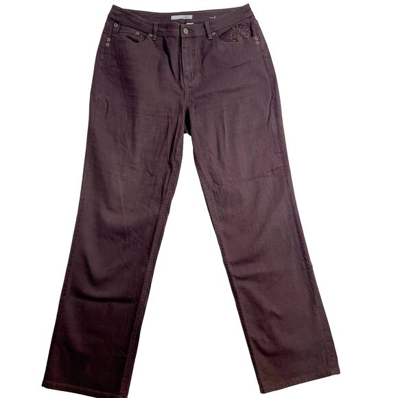 Chico's Platinum Jeans Woman's 2 Reg(M 12) Brown Embroidered Rivet Embellishment - Picture 1 of 16